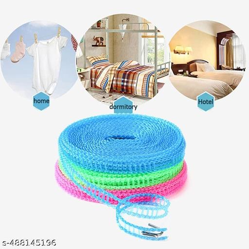 3 Pc of Windproof Anti-Slip Clothes Washing Line Drying Nylon Rope with Hooks/Nylon Clothesline Rope/Cloth Drying Rope/Rope for Cloth Drying - 5 Meter (Multicolor (3) - WYNAMIX store