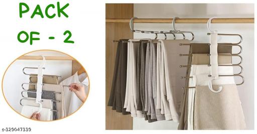 PNV --- (Pack of 2) 5 in 1 Stainless Steel Foldable Hangers for Clothes Hanging Multi-Layer Multi-Purpose Pant Hangers for Wardrobe Magic Foldable Hanger... - WYNAMIX store