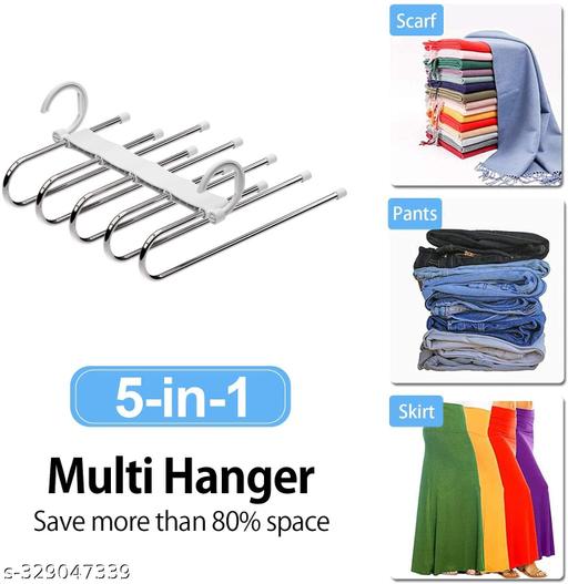 PNV --- (Pack of 2) 5 in 1 Stainless Steel Foldable Hangers for Clothes Hanging Multi-Layer Multi-Purpose Pant Hangers for Wardrobe Magic Foldable Hanger... - WYNAMIX store