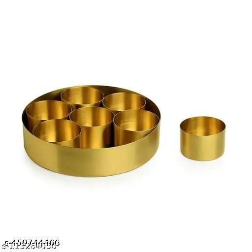 DecoCrafts India Gold Plated Handcrafted Spice Boxx Set For Kitchen With Spoon Masala Boxx Masala Dani Masala Dabba & Spice Container (7 Detachable Containers, 100 ML) - WYNAMIX store