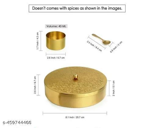 DecoCrafts India Gold Plated Handcrafted Spice Boxx Set For Kitchen With Spoon Masala Boxx Masala Dani Masala Dabba & Spice Container (7 Detachable Containers, 100 ML) - WYNAMIX store