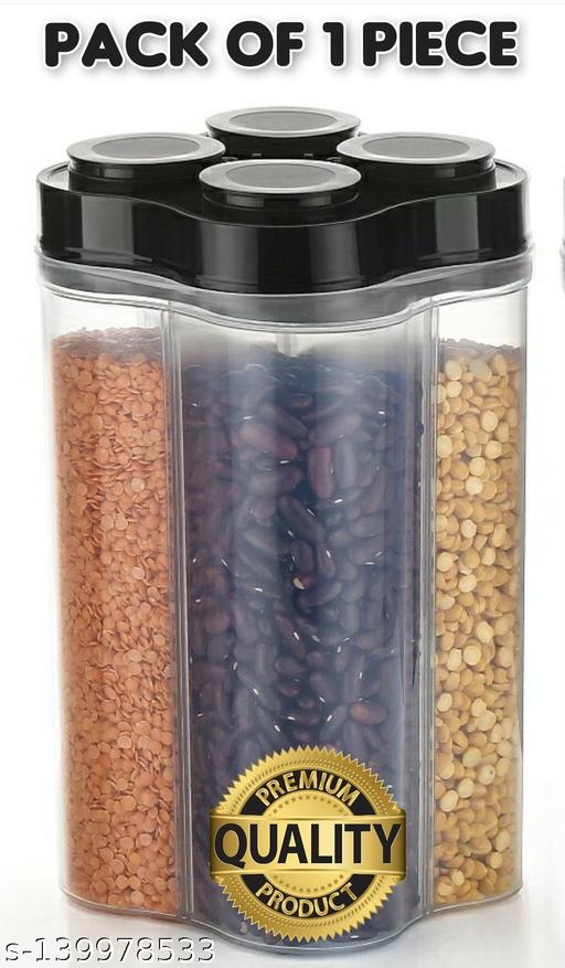 Blueberry Unique 4 Section Airtight Transparent Container  (Pack of 1 Piece,  Black Lid) - WYNAMIX store