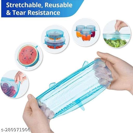 HaveAdeal Silicon Reusable Flexible lids forFood Covers Containers Stretch wrap and Seal Lids, Silicon Food wrap for Bowl Kitchen - Set of 6 with Various Sizes - WYNAMIX store