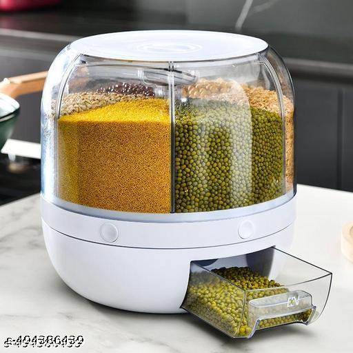 NARUIA 6-Grid Rotating Grain Dispenser - Grocery storage container for pulses, cereal, grains & rice with Measuring Cup (White) - WYNAMIX store