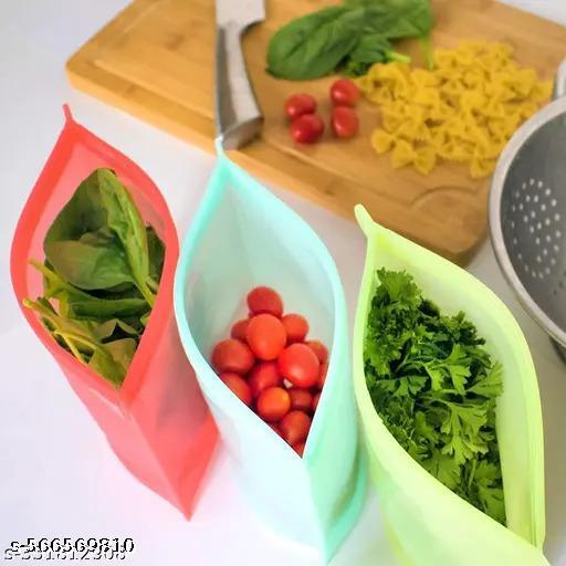 Airtight Silicone Leakproof Food Storage Bag For Vegetable |Liquid| Meat | Refrigerator Cooking Pouch | Foldable Freezer Bag(Pack of 3) - WYNAMIX store