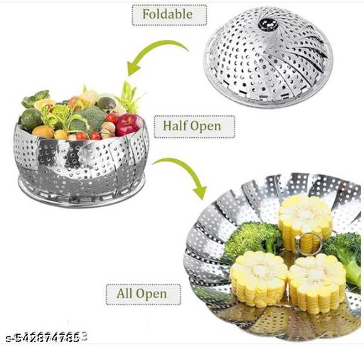 Steamer Basket Stainless Steel Steamer for Vegetable/Insert for Pots, Pans steam boiling | Foldable Vegetable Steamer for Cooking to Fits Various(Silver, Pack of 1) - WYNAMIX store