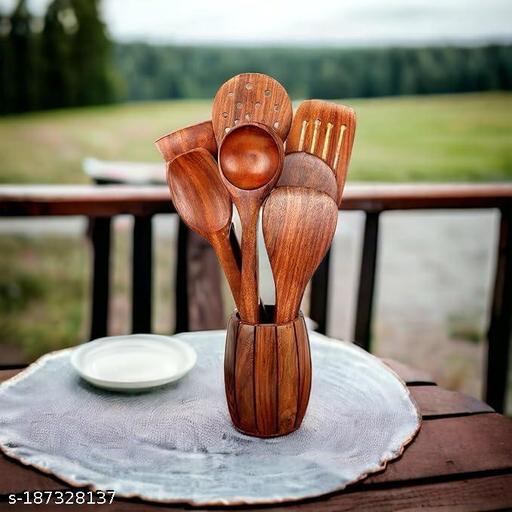 Wooden kitchen spoon set of 7   no holder  - WYNAMIX store