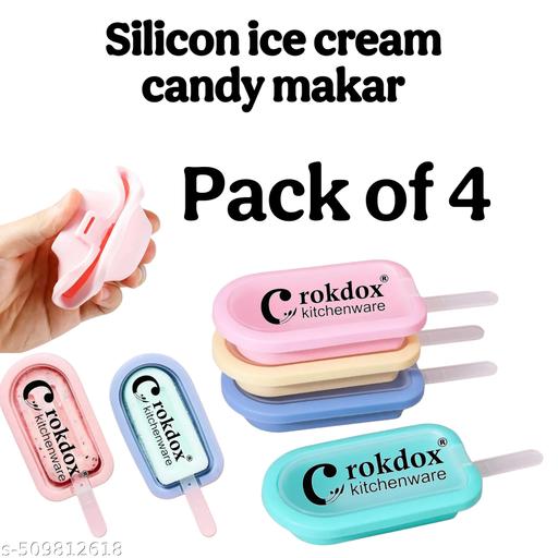 CROCKDOX SILICON Ice Candy Mould Popsicle Frozen Ice Cream Moulds Tray Kulfi Candy Ice Lolly Mold for Children & Adults-Multi Color PACK OF 4 - WYNAMIX store