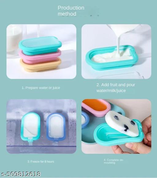CROCKDOX SILICON Ice Candy Mould Popsicle Frozen Ice Cream Moulds Tray Kulfi Candy Ice Lolly Mold for Children & Adults-Multi Color PACK OF 4 - WYNAMIX store