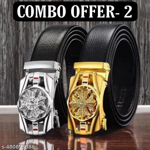 Belt for mens,  combo pack of 2 belts. Silver and gold buckles set, formal and casual wear - WYNAMIX store