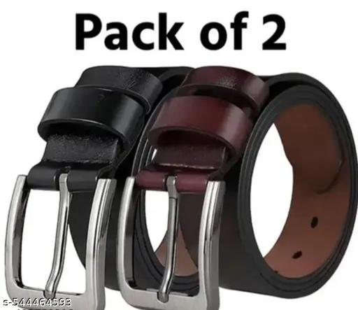 MENS STYLISH ARTIFICIAL KEATHER BELT IN BROWN AND BLACK COLOUR PACK OF 2 - WYNAMIX store