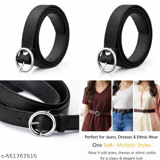 Stylish Women Black & Brown Leather Belt Combo | Adjustable Waist Belt for Jeans, Dresses & Ethnic Wear - WYNAMIX store