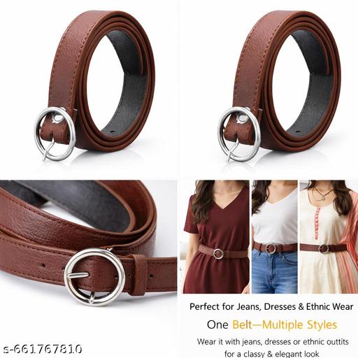 Stylish Women Black & Brown Leather Belt Combo | Adjustable Waist Belt for Jeans, Dresses & Ethnic Wear - WYNAMIX store