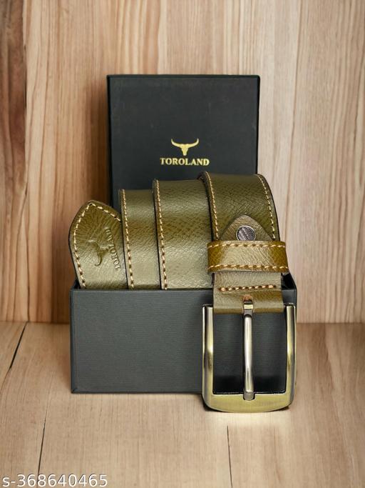 TOROLAND OLIVE GREEN MEN CASUAL GENUINE LEATHER BELT - WYNAMIX store