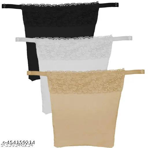 Cotton Clip-on Mock Lace Camisole for Women, Deep Neck Cleavage Cover Cami Secret(Black,white,Beige) Free Size) Set of 3 - WYNAMIX store