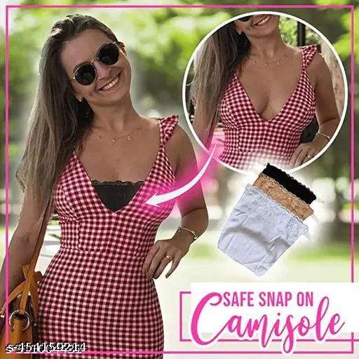 Cotton Clip-on Mock Lace Camisole for Women, Deep Neck Cleavage Cover Cami Secret(Black,white,Beige) Free Size) Set of 3 - WYNAMIX store