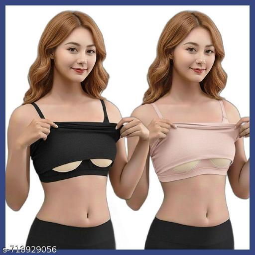 Women & Girls Premium Quality Cotton Camisole Pack of 02| Seamless Stretchable Black & Pink Soft and Plain Tank Top| Adjustable Straps Padded Camisole Slip| Women’s Daily Wear Removable Pads Innerwear| High-Quality Cotton Fabric Trendy Stylish Modern Camisole for Women - WYNAMIX store