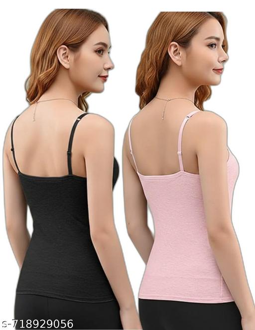Women & Girls Premium Quality Cotton Camisole Pack of 02| Seamless Stretchable Black & Pink Soft and Plain Tank Top| Adjustable Straps Padded Camisole Slip| Women’s Daily Wear Removable Pads Innerwear| High-Quality Cotton Fabric Trendy Stylish Modern Camisole for Women - WYNAMIX store