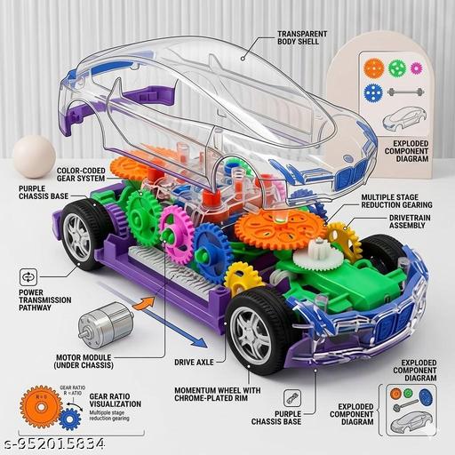 See Through Body Mechanical Gear Car Toy with 3D Flashing Rainbow Lights Melodious Musical Sound Effects Battery Operated Educational Toy for Toddlers - WYNAMIX store