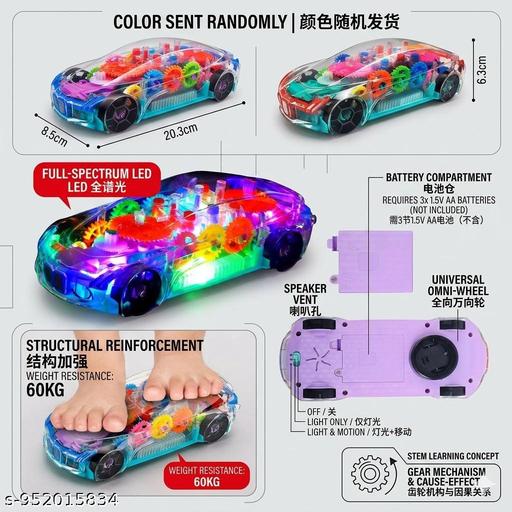 See Through Body Mechanical Gear Car Toy with 3D Flashing Rainbow Lights Melodious Musical Sound Effects Battery Operated Educational Toy for Toddlers - WYNAMIX store