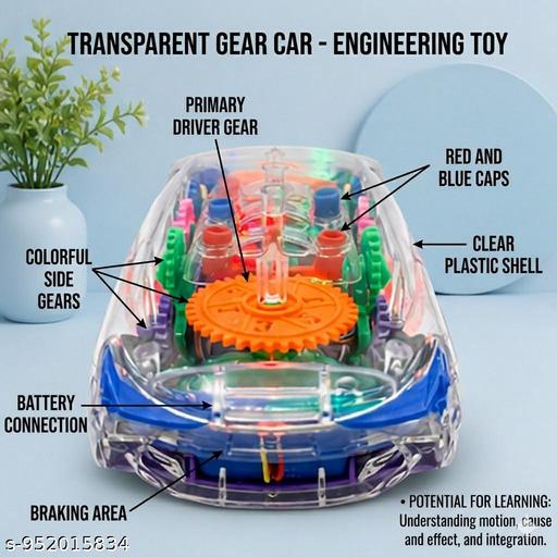 See Through Body Mechanical Gear Car Toy with 3D Flashing Rainbow Lights Melodious Musical Sound Effects Battery Operated Educational Toy for Toddlers - WYNAMIX store