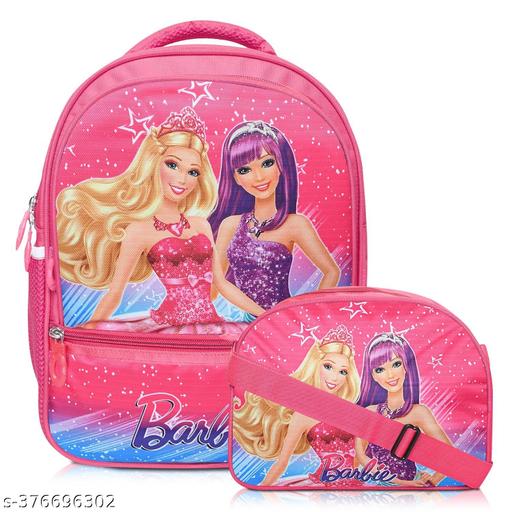 Stylbase Barbie Kids School Bags With Lunch Bag Combo Cartoon Printed Waterproof Backpack Bag With tiffin bag Ideal For Kids Bag Nursery 1st class Age 5-7 Years 15 inches   - WYNAMIX store