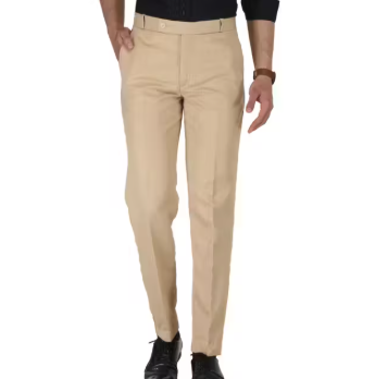 Men Regular Fit Beige Cotton Blend Trousers| FORMAL TROUSER CREAM BEIGE - WYNAMIX store