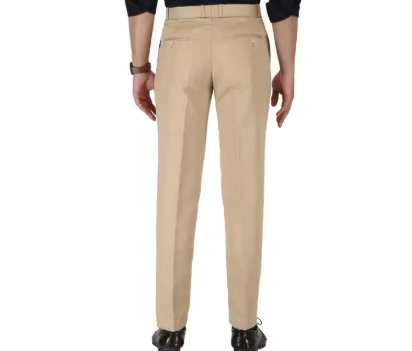 Men Regular Fit Beige Cotton Blend Trousers| FORMAL TROUSER CREAM BEIGE - WYNAMIX store