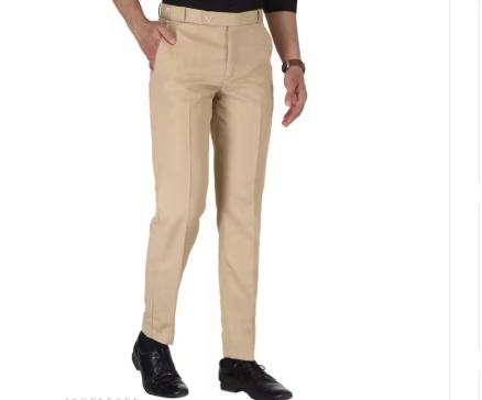 Men Regular Fit Beige Cotton Blend Trousers| FORMAL TROUSER CREAM BEIGE - WYNAMIX store