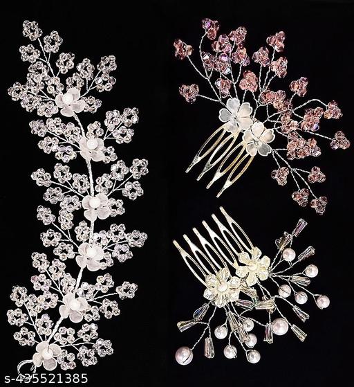 Tiara for girls and women white crystal tiara with small comb combo se Hair 2 piece comb and Tiara  Ideal for Wome - WYNAMIX store