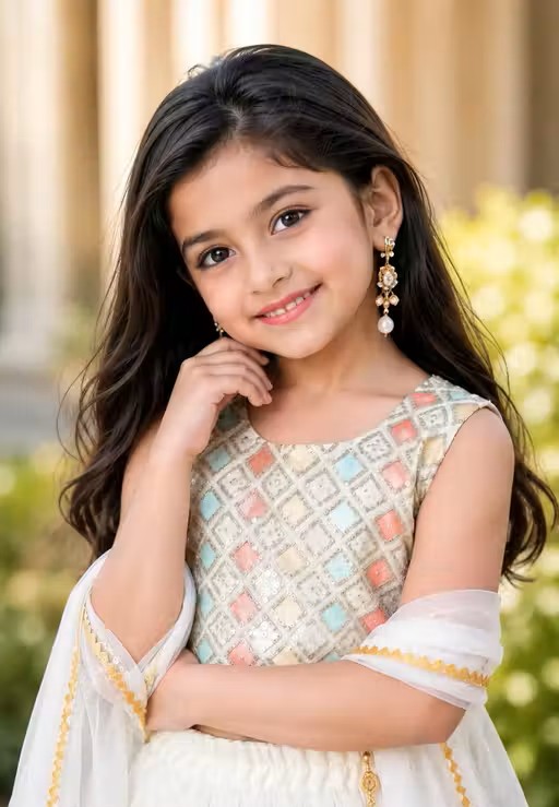 Kids Girls White Designer Lehenga Choli with Dupatta - WYNAMIX store
