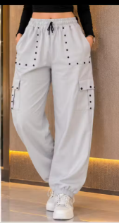 Moonlight Grey Studded Cargo Jogger Pants - WYNAMIX store