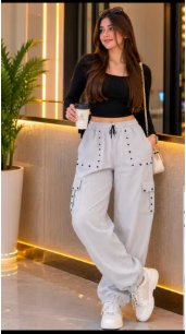 Moonlight Grey Studded Cargo Jogger Pants - WYNAMIX store
