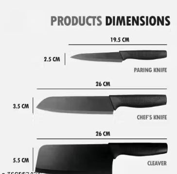 Black Knife Set of 3 + 3 Slot Knife Sharpener - WYNAMIX store