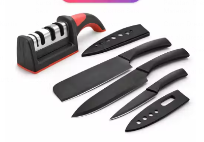 Black Knife Set of 3 + 3 Slot Knife Sharpener - WYNAMIX store