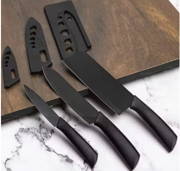 Black Knife Set of 3 + 3 Slot Knife Sharpener - WYNAMIX store