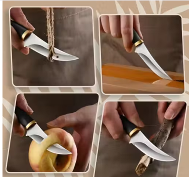 Prinzex Premium Curved Stainless Steel Curved Chef Knife with Ergonomic Non-Slip Handle, Stainless Steel Knife with Protective Leather Sheath, Multi-Purpose Kitchen Cutting, Slicing & Chopping Knife, Stainless Steel Blade for Precision Cutting, Multipurpose Blade for Vegetable, Fruits Cutting - WYNAMIX store
