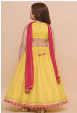 Yellow & Pink Lehenga Choli Set for Girls | Stylish Ethnic Outfit with Dupatta | Festive & Special Occasion Outfit for Girls | - WYNAMIX store