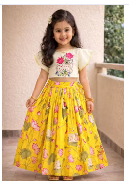 baby lehenga choli || lotus print lehenga choli || traditional wear for baby girl || festival outfit for kids || designer party wear lehenga || designer lehenga for baby girl - WYNAMIX store