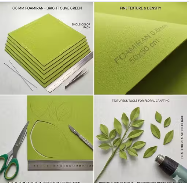 0.8 mm olive bright green foam sheets for flower making, stem and leaves making 100*100 cm - WYNAMIX store