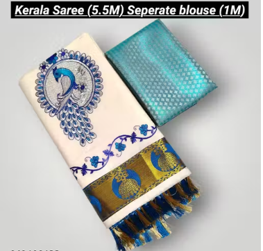 Kerala traditional peacock embroidery saree  - WYNAMIX store