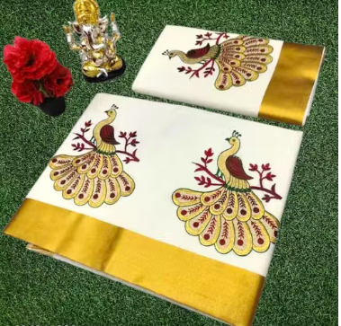 Kerala traditional onam special embroidery saree  - WYNAMIX store