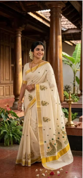 Kerala cotton Kasavu emporid saree  - WYNAMIX store