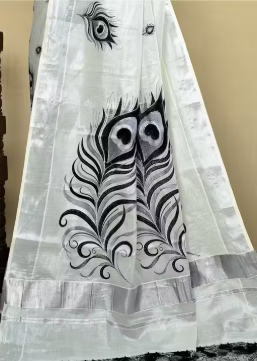 Texation Kerala Silver Tissue Embroidery saree with Running Blouse(KTE-21) - WYNAMIX store