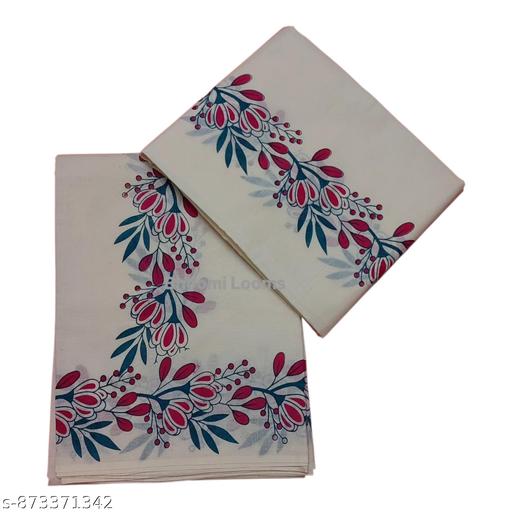Kerala setmund | kerala traditional cotton Gada setmundu  / mundum neriyathum for women with floral printed design  - WYNAMIX store