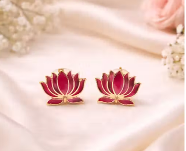 Traditional Lotus Coin Necklace Set for Women | Premium Gold Plated Matte Finish Lakshmi Coin Design with Pink Enamel Pendant & Matching Earrings | Temple Jewellery Set for Wedding & Festive Wear - WYNAMIX store