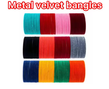 Non-Precious Metal Base Metal with Velvet worked Glossy Finished Bangle Set For Women and Girls, (MultiColour), Pack Of 144 Bangle Set - WYNAMIX store