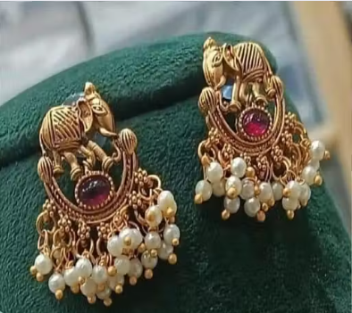 SHREE ADINATH CREATIONS Traditional South Indian  Jewellery Sets II Gold Plated Elegant Necklace Set || Pearl And Elephant Design || Beautiful and Attractive Necklace Set || For Wedding And Party II Gift for Rakhi II  - WYNAMIX store