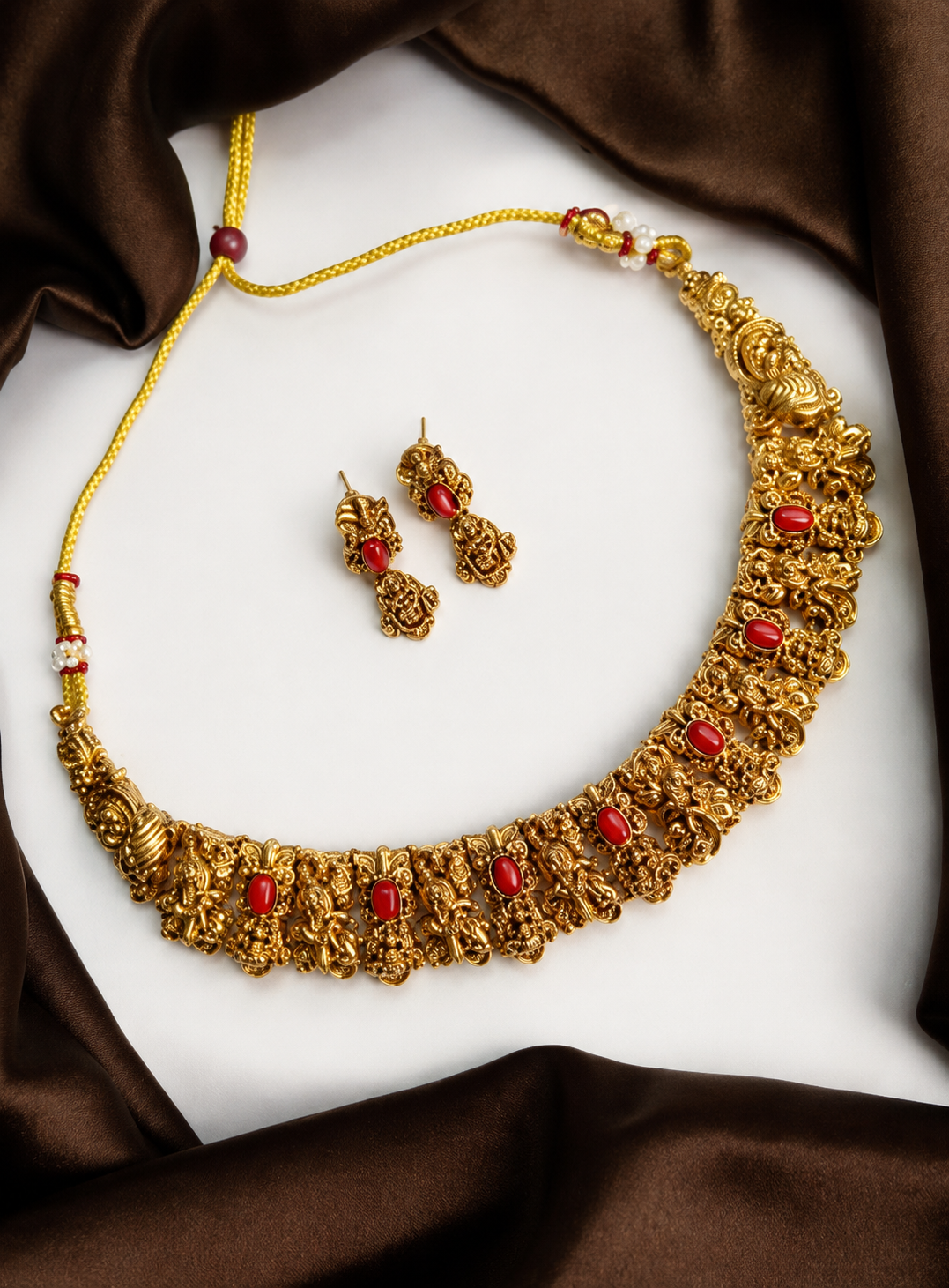Gold Plated Coral Temple Necklace Set - WYNAMIX store