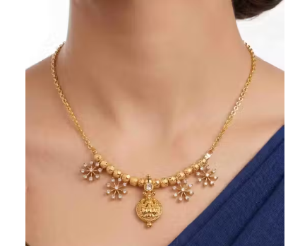 Panachee Pinaaka Darini Lakshmi Pendant Gold Beads & Gold Chain Short Kattu Theega South Indian One 1 Single Layer Line Micro Plated Adjustable Short Necklace Jewellery for Daily and Traditional Attire for Women and Girls - WYNAMIX store